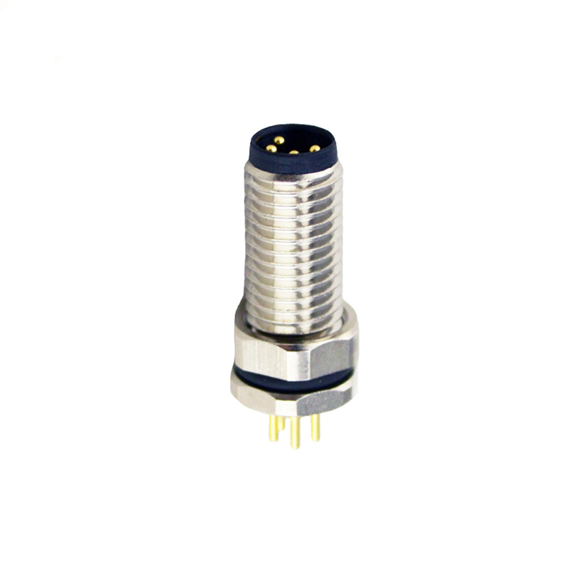 M8 4pins A code male straight front panel mount connector,unshielded,insert,brass with nickel plated shell